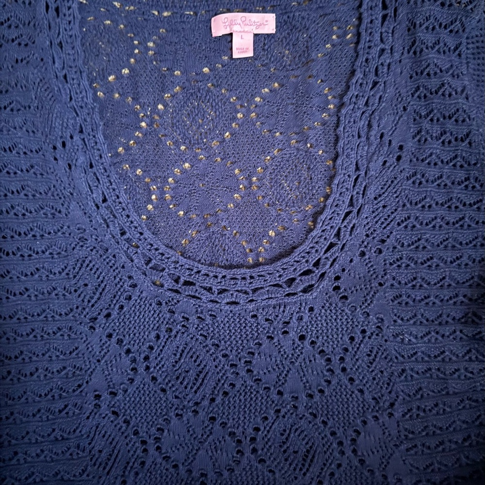 Chic Lilly Pulitzer Navy Crochet Long Sleeve Sweater Size Large - Picture 7 of 7